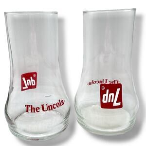 X2 1970s Vintage 7UP The Uncola Upside Down Glass Tumbler bar 16oz